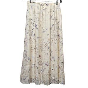 H & M Floral Print Beige Maxi Skirt XS With Elastic Waist & Lining